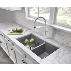 سینک ظرفشویی آشپزخانه دو کاسه Blanco PRECIS Undermount Granite Composite 33 in. 60/40 in Metallic Grey-441130 - The Home Depot