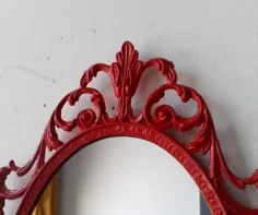 آینه وال دیواری قاب بیضی تزئینی با رنگ قرمز یاقوت 10 در 7 |  اتسی