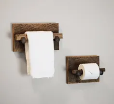جا نگهدارنده دستمال توالت چوبی ، آویز دستمال توالت روستایی با سنبله های راه آهن