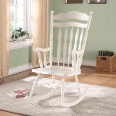 صندلی راک پشت چوبی برجسته سفید عتیقه منارک