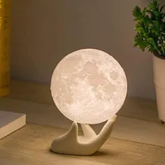 چراغ ماه Mydethun Moon Light Night Night for Kids هدیه برای زنان شارژ USB و روشنایی کنترل لمسی چاپ سه بعدی لامپ قمری گرم و خنک (3.5 لامپ ماه با پایه)