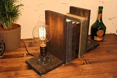 چراغ لوله میز میز Steampunk صنعتی با لامپ Globe Edison و پایه چوب Weathered - Steampunk Ages