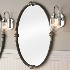 آینه بیضی دستگیره نقره ای