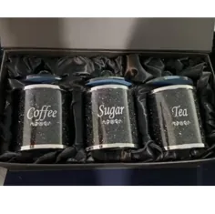 مجموعه 3PC قوطی چای ، شکر ، کافه پر از بلورهای الماس خرد شده سیاه و سفید برای تزئین و ذخیره سازی آشپزخانه (سیاه)