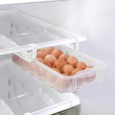 یخچال و فریزر طرح هوشمند جعبه نگهدارنده کارتن و ارگانیزر خانگی را بیرون بیاورید - ریل های قابل تمدید - ظرف نگهدارنده مواد غذایی یخچال و فریزر ظرف پلاستیکی رایگان BPA - پاک کردن سازمان آشپزخانه (تخم مرغ) - مجموعه 2