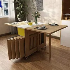 میز آشپزخانه تاشو Shozafia ، میز ناهار خوری تاشو چوبی رولینگ (صندلی شامل نمی شود) روی چرخ مخصوص فضاهای کوچک ، مجموعه صرفه جویی در فضا