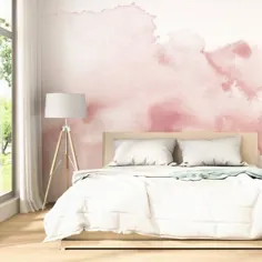 Aquarell waschen Wandbild، Paste und Kleber oder selbstklebende Tapete، erröten rosa Wand-Dekor، abnehmbare Tapete