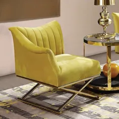 صندلی نوردیک لهجه ای مخملی روکش دار به سبک پاهای طلایی در صندلی سمت راست