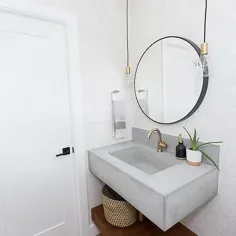 غرور ظرفشویی بتونی با کاغذ دیواری سفید و آبی - انتقالی - سرویس بهداشتی