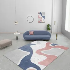 فرش صورتی و آبی Colorblock فرش پلی استر فرش قابل شستشو ضد لغزش حیوان خانگی فرش مناسب برای فرش منطقه اتاق نشیمن