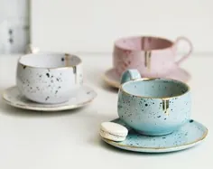 ست فنجان قهوه و بشقاب لوکس.  ظروف میز ، ست هدیه ، چای زیاد ، ست لیوان چای