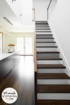 برچسب پلکانی 10 پله ای برچسب ، برچسب راه پله ای الگوهای هندسی سیاه و سفید ، نوار دکور بلند شونده راه پله متحرک ، پله بلند و لایه بردار # 5R