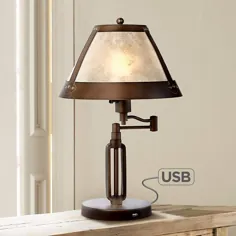 Samuel Swing Arm Desk Lamp with Mica Shade و پورت USB - # 6T629 |  لامپ به علاوه