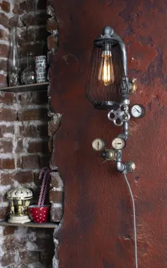 چراغ دیواری چراغ دیوار Steampunk چراغ لوله چراغ Vintage Shade روشنایی صنعتی دیوار تزئینات دیوار