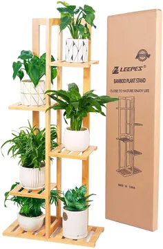 Leepes Plant Stand Rack Bamboo 5 Tier 6 Potted Indoor Outdoor Multi Flower Pot Holder Display قفسه واحد قفسه نمایش حیاط باغ پاسیو اتاق نشیمن گوشه ای بالکن