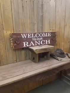 خوش آمدید به RANCH ما علامت چوب تراش خورده روستایی تزئینات غربی |  اتسی