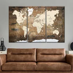 نقشه جهان بر روی چوب باستان چند تابلو بوم نقاشی دیواری