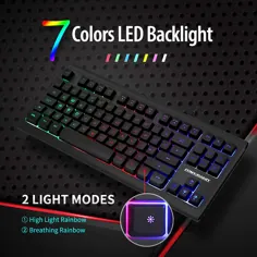 Rainbow LED Backlit 87 Keys Gaming Keyboard، Keyboard جمع و جور با 12 کلید میانبر چند رسانه ای صفحه کلید Wired USB برای PC Gamers Office
