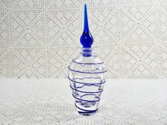 بطری عطر شیشه ای Art-Hand with Cobalt Blue Swirl و |  اتسی