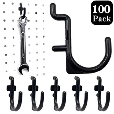 قلاب های Pegboard 100 بسته اندازه بزرگ J شکل Peg Hooks Black Hooks Assortment ابزار ذخیره سازی گاراژ سازمان دهنده (بسته بزرگ 100)