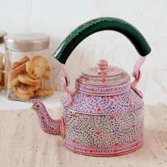 کاسه چای نقاشی دستی Kaushalam: شهر صورتی ، هدیه جشن ، هدیه برای او ، قابلمه چای صبح کریسمس