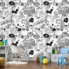 کاغذ دیواری اتاق نوجوان کاغذ دیواری متحرک اتاق پسران نقاشی سیاه و سفید و استیک تمپور