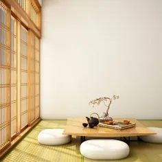 همراه با میز ، کف چوبی و حصیر تاتامی و ژاپنی سنتی ...