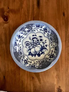 کاسه قلع داهر Chinoiserie تزئینی شیک آبی سفید انگلیسی |  اتسی