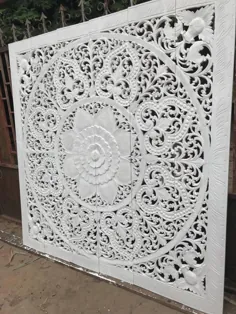 King Size Bett Mandala Kopfteil zurückgefordert Teak Holz Holz geschnitzt Lotus Blume Wand Kunst Panel Thai 72 "(6'x6 'Ft، können Sie Farbe wählen)