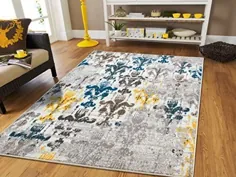فرش های منطقه ای گلهای مدرن کرم بژ زرد خاکستری 2x3 فرش Western Faded فرشهای فرش خلاصه فرش های کوچک برای اتاق خواب 2x4 ورودی آبی فرش قابل شستشو ، 2x3 فرش