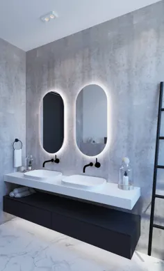 آینه حمام با نور پس زمینه بیضی روشن