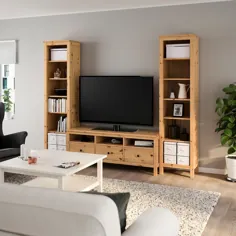 ترکیب ذخیره سازی تلویزیون HEMNES ، قهوه ای روشن ، 245x198 سانتی متر - IKEA