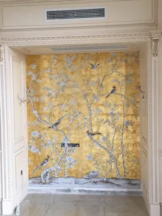 کاغذ دیواری دست ساز Chinoiserie فلزی طلا طلاکاری شده روی کاغذ با پوشش های عتیقه ، اندازه سفارشی