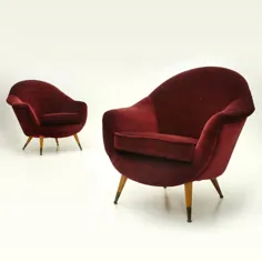 مجموعه ای از 2 صندلی مخملی قرمز اواسط قرن ایتالیا ، دهه 1950 |  # 81069