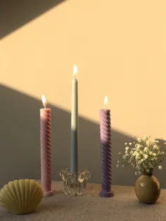 شمع مخروطی مارپیچی - بسته 3 عددی |  شمع پیچ خورده |  شمع شام |  رنگ های پاستلی شمع پیچ خورده |  تزیینات سفره عقد