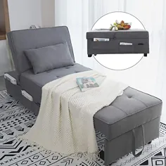 تختخواب صندلی خوابدار زنوزین - صندلی فوتون کانورتیبل چند منظوره 4 در 1 ، تخت خواب مهمان تاشو قابل تنظیم ، بالش کمری پارچه ای کتانی (خاکستری)