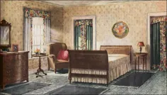 اتاق خواب آرمسترانگ 1921 - کفپوشهای مشمع کف اتاق - طرح مریم گلی و حشره دار