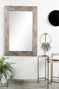 ردیف بید |  آینه دیواری چوبی مستطیلی بزرگ با طرح الکتریک حک شده با دست و پایان سفیدکاری |  Nordstrom Rack