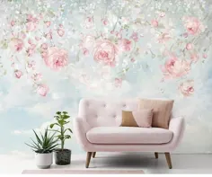 نقاشی های آبرنگ گل نقاشی دیواری گلدار کاغذ دیواری دیوار نقاشی دیواری ، کاغذ دیواری دیوار تازه بهاری ، درخت آویز با گل دکور دیوار