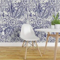 کاغذ دیواری قابل جابجایی و لایه بردار با رنگ دودی رنگی گیاهان آبی - گل سرخ - Walmart.com