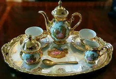 مجموعه چای قندی Antique H C Bavaria Squatty Teapot Creamer Single One Cup
