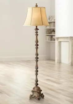 Regency Hill Rustic Floor Lamp Shade French Faux Wood Antique Candlester Beige Silk Bell Shade for اتاق نشیمن اتاق خواب اتاق خواب دفتر - Walmart.com