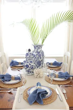 چیدمان میز آبی و سفید - کلبه ستاره دریایی