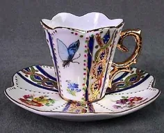 LOVELY BANDED BUTTERFLY PORCELAIN DEMITASSE CUP SAUCER | # 150103461