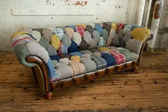 HANDMADE 3 SEATER MULTI COLOR WOOL & LEATHER PATCHWORK CHESTERFIELD SOFA |  eBay