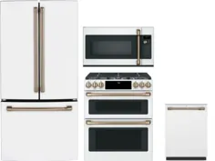کافه CAFRERADWMW400 4 قطعه لوازم آشپزخانه با یخچال درب فرانسوی ، محدوده گاز ، ماشین ظرفشویی و مایکروویو بیش از حد در سفید مات