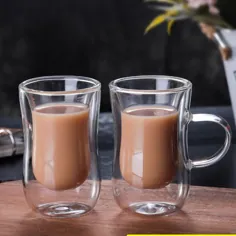فنجان قهوه شفاف عایق شیشه ای بوروسیلیکات دو لایه سفارشی - خرید فنجان لیوان قهوه ، لیوان شیشه ای دو لایه ، لیوان قهوه شفاف محصول در Alibaba.com