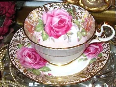 Aynsley Pink با لیوان چای طلای سنگین و سرویس لیوان چای خوری چای خوری انگلیسی |  eBay