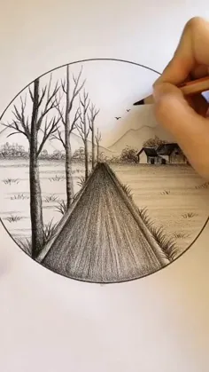 نقاشی منظره با قلم سیاه و سفید