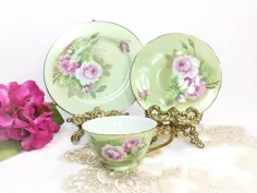 ست چای Lefton Heritage Trio Cup ، Lefton Cup ، Saucer & Plate ، مجموعه چای Lefton Heritage ، Heritage Dinnerware ، سرویس چای ژاپنی # B282